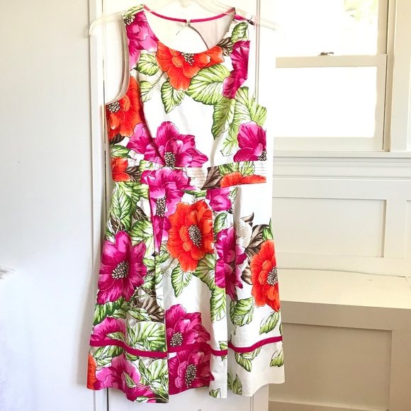 Eliza J. Sleeveless Cotton Floral Dress Fit & Flare Pink White Women’s Size 12 - Picture 1 of 16